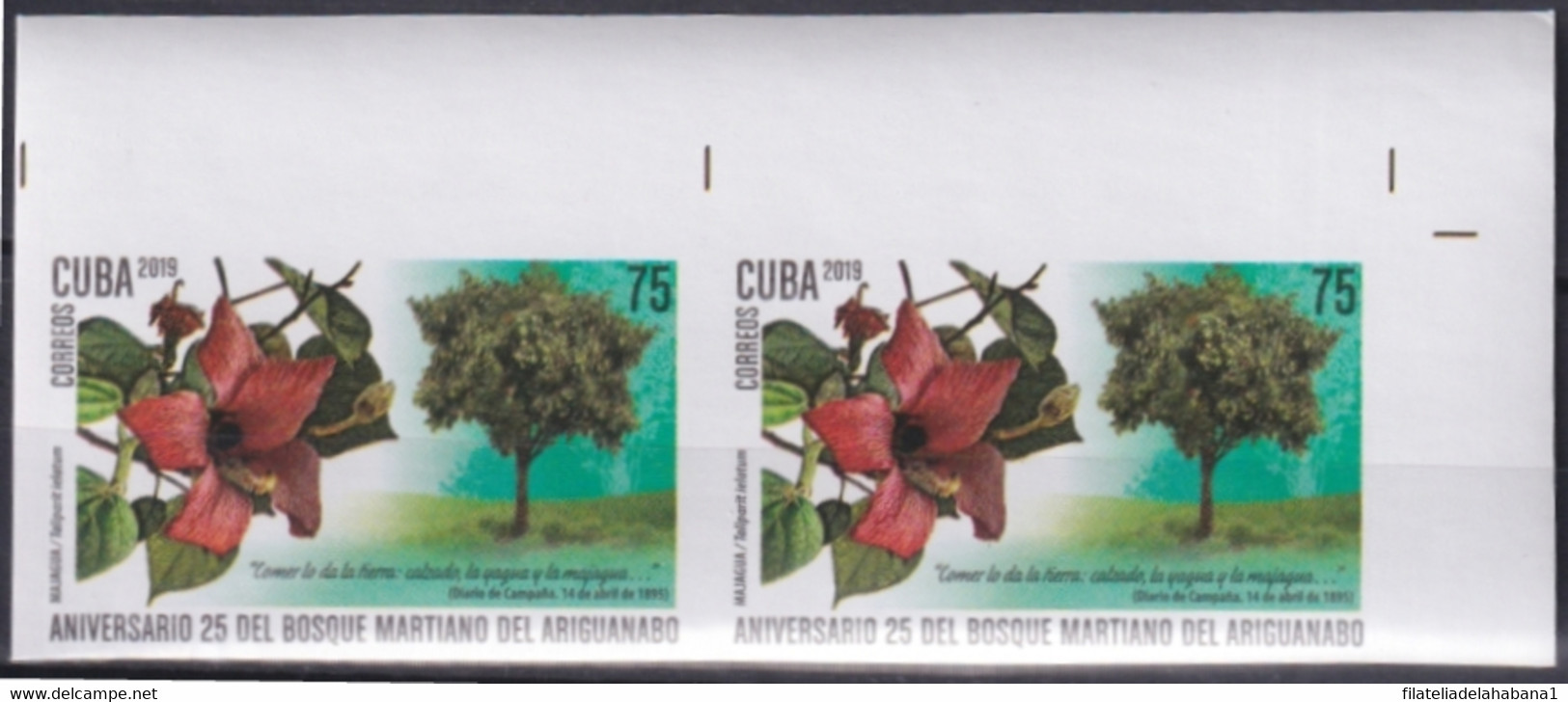 2019.203 CUBA MNH 2019 IMPERFORATED PROOF 75c MARTI TREE ARIGUANABO MAJAGUA. - Ongetande, Proeven & Plaatfouten