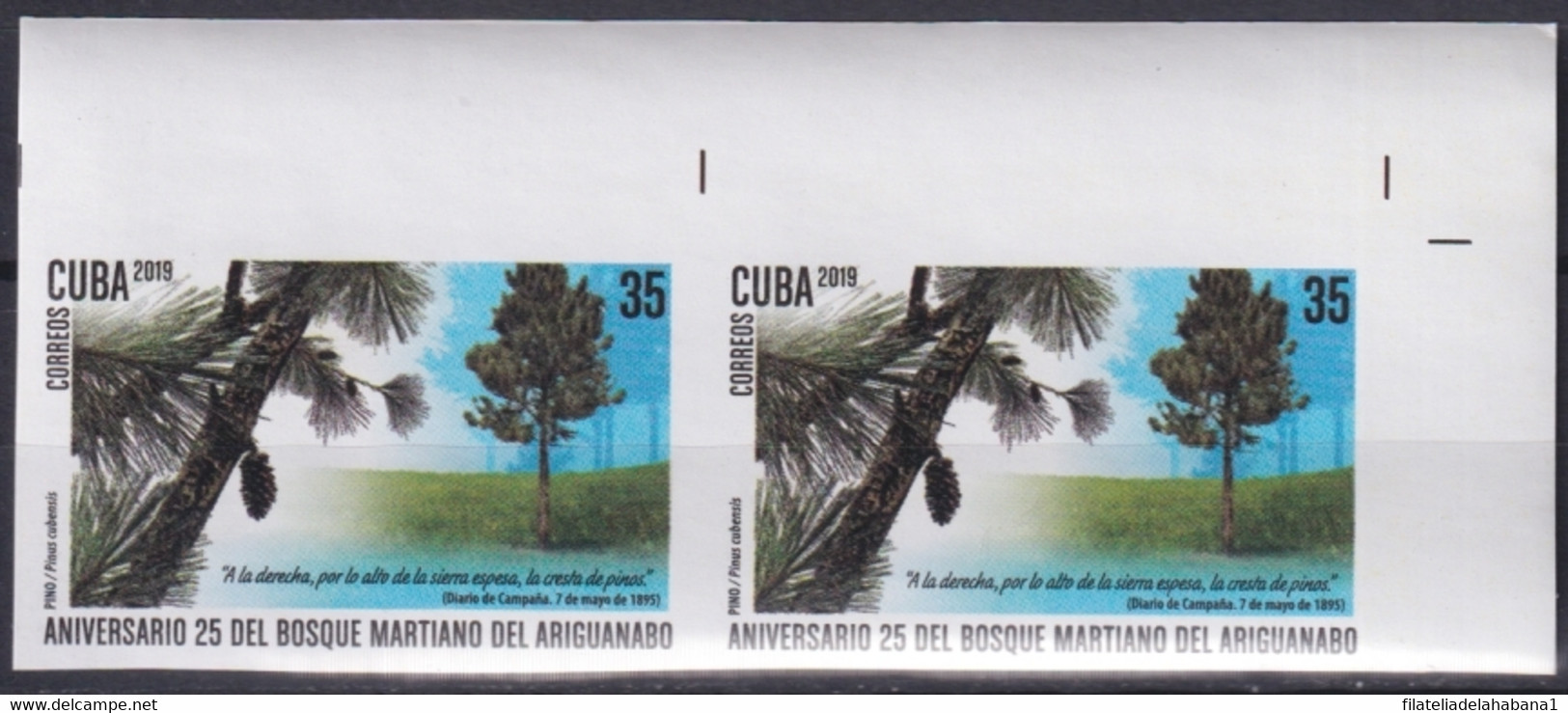 2019.205 CUBA MNH 2019 IMPERFORATED PROOF 35c MARTI TREE ARIGUANABO PINOS PINE. - Imperforates, Proofs & Errors