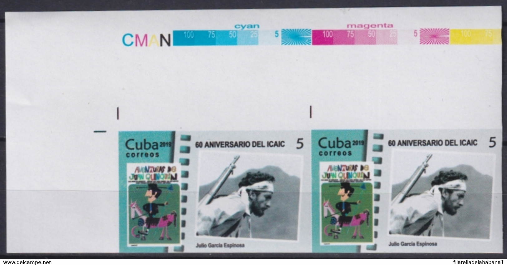 2019.210 CUBA MNH 2019 IMPERFORATED PROOF 5c CINEMA MOVIE JUAN QUINQUIN. JULIO GARCIA ESPINOSA. - Ongetande, Proeven & Plaatfouten