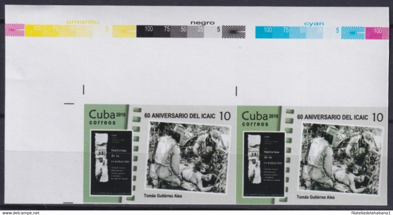 2019.211 CUBA MNH 2019 IMPERFORATED PROOF 10c CINEMA MOVIE TOMAS GUTIERREZ ALEA TITON HISTORIAS DE LA REVOLUCION. - Geschnittene, Druckproben Und Abarten