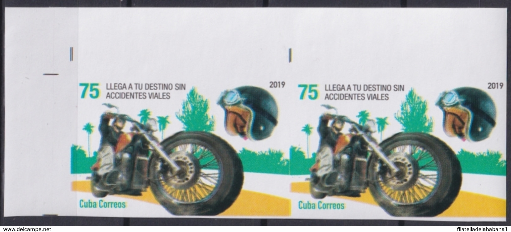 2019.212 CUBA MNH 2019 IMPERFORATED PROOF 75c CAMPAÑA DE TRANSITO MOTO. - Ongetande, Proeven & Plaatfouten