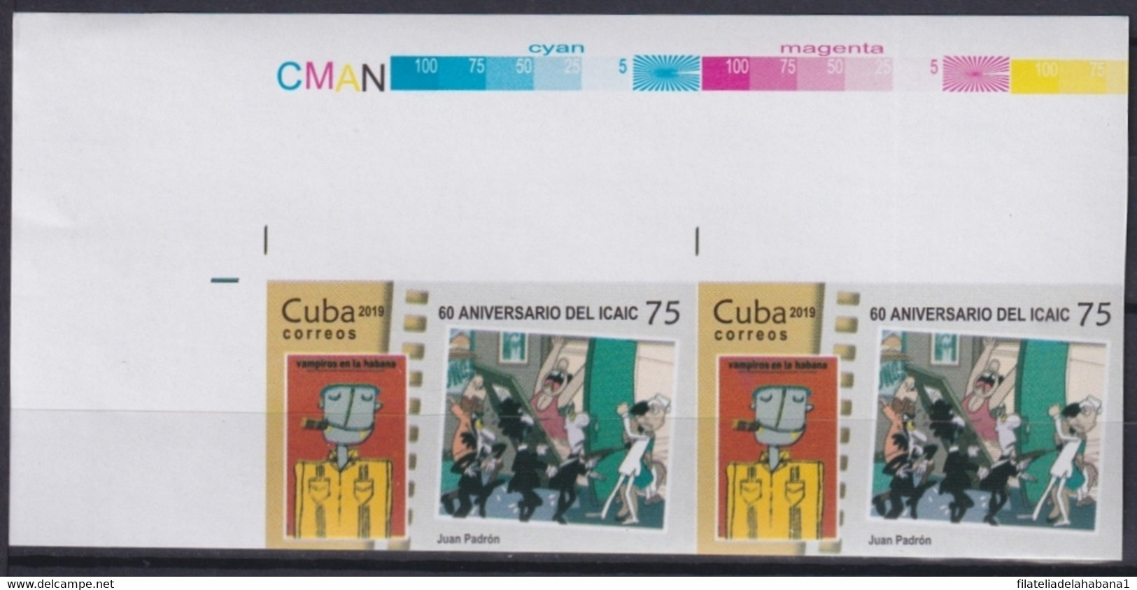 2019.215 CUBA MNH 2019 IMPERFORATED PROOF 75c CINEMA MOVIE JUAN PADRON VAMPIROS EN LA HABANA. - Non Dentelés, épreuves & Variétés