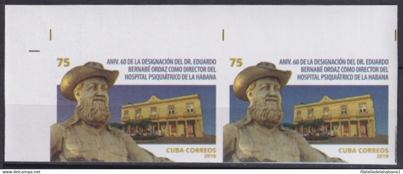 2019.217 CUBA MNH 2019 IMPERFORATED PROOF 75c 60 ANIV EDUARDO BERBABE ORDAZ. - Imperforates, Proofs & Errors