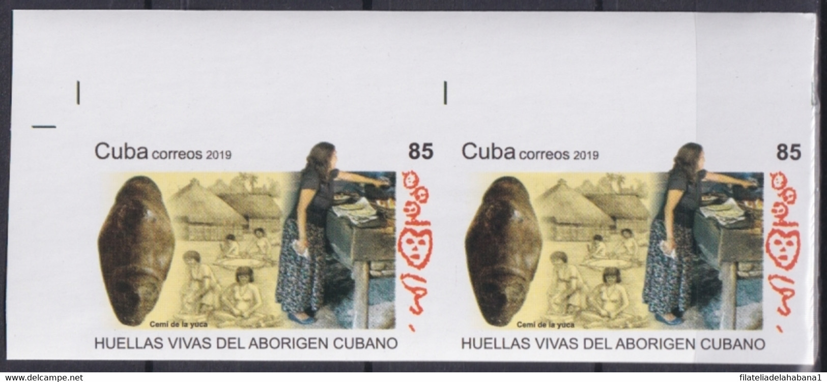 2019.219 CUBA MNH 2019 IMPERFORATED PROOF 85c INDIAN ARCHEOLOGY HUELLAS ABORIGEN. - Sin Dentar, Pruebas De Impresión Y Variedades