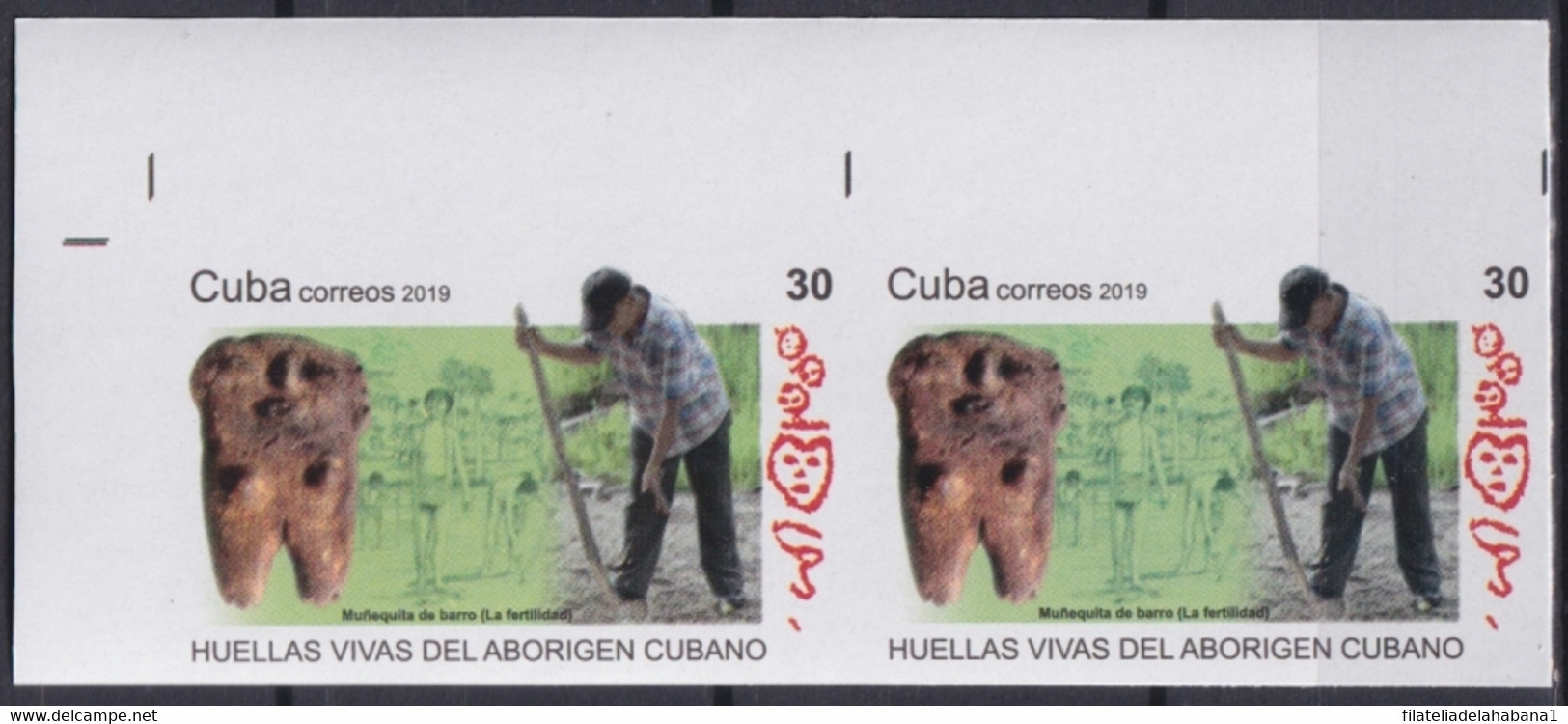 2019.222 CUBA MNH 2019 IMPERFORATED PROOF 30c INDIAN ARCHEOLOGY HUELLAS ABORIGEN. - Sin Dentar, Pruebas De Impresión Y Variedades