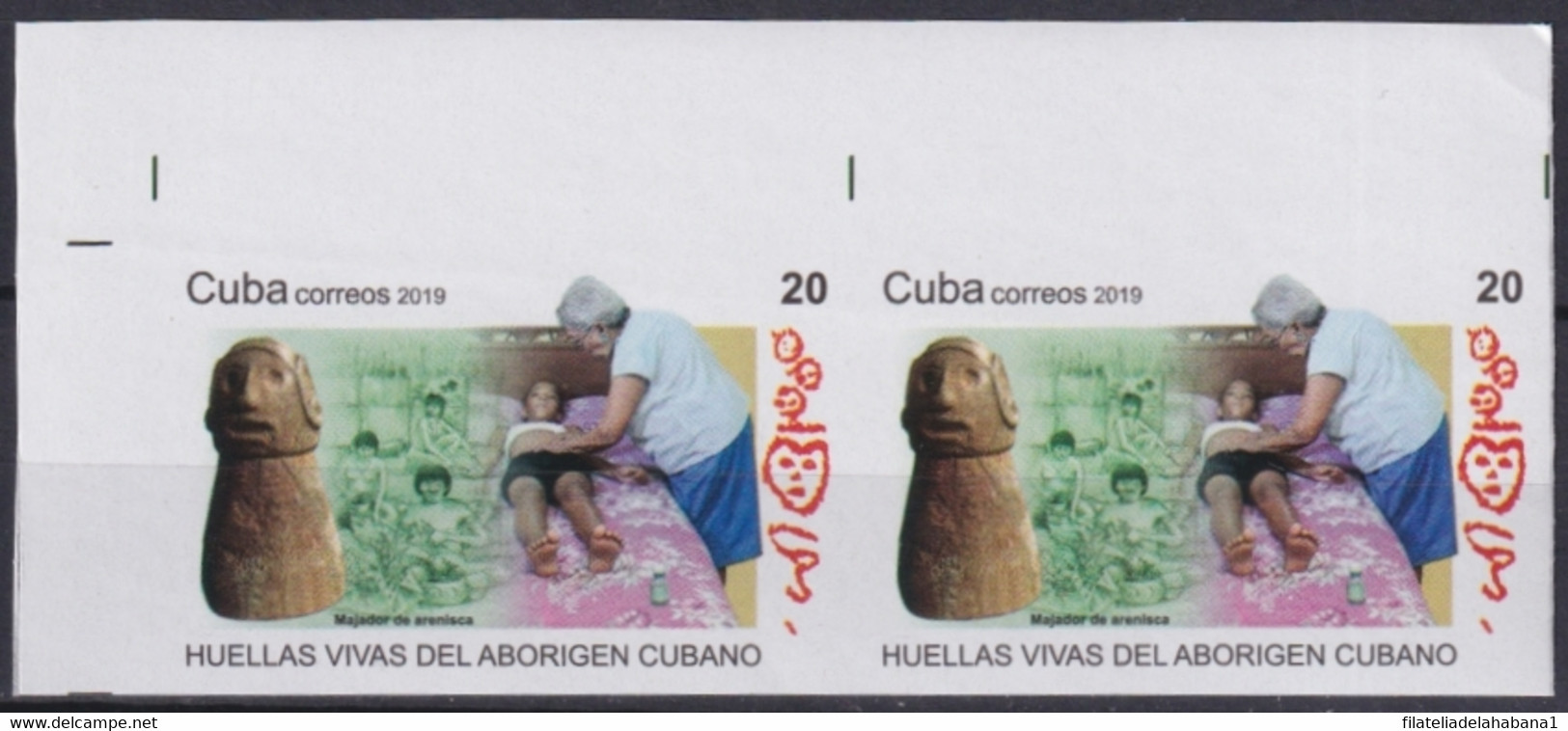 2019.223 CUBA MNH 2019 IMPERFORATED PROOF 20c INDIAN ARCHEOLOGY HUELLAS ABORIGEN. - Imperforates, Proofs & Errors