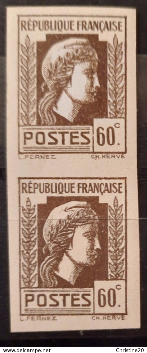 France 1944 N°634 Coq Et Marianne D'Alger Paire  Nd  Cote Maury 160€  ** TB - 1944 Coq Et Maríanne D'Alger