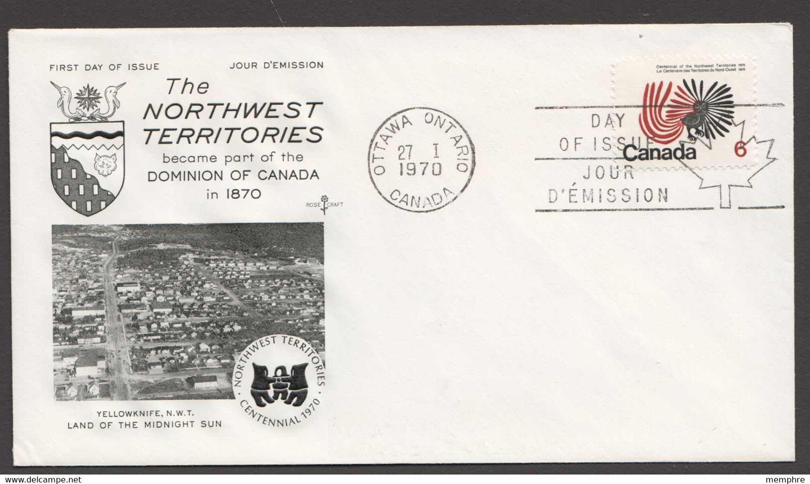 1970  Northwest Territories Centennial  Sc 506  RoseCraft Cachet - 1961-1970