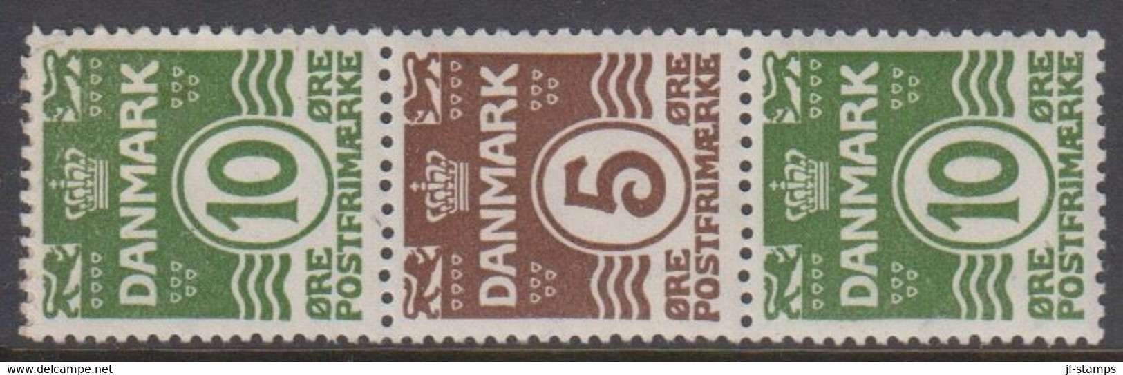 1927. Wavylinie . 10+5+10 øre With Paper Joint Reverse On 10 øre. Never Hinged.  (Michel 118 + 120) - JF414570 - Unused Stamps