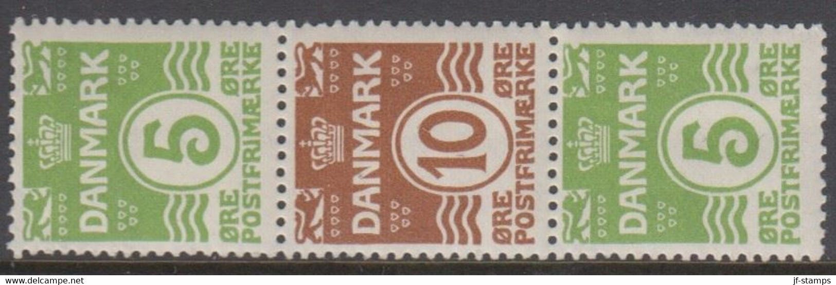 1927 - 1929. Vending Machine Stamps. Wavy Line. 5 øre Green +10 øre Brown + 5 øre Gre... (MICHEL 182-184) - JF414573 - Ungebraucht