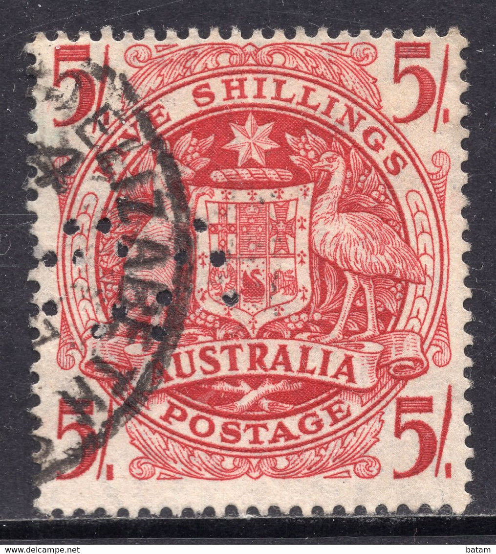 Australia  1948 - Five Shillings - Coat Of Arms - Perfins - Perfin