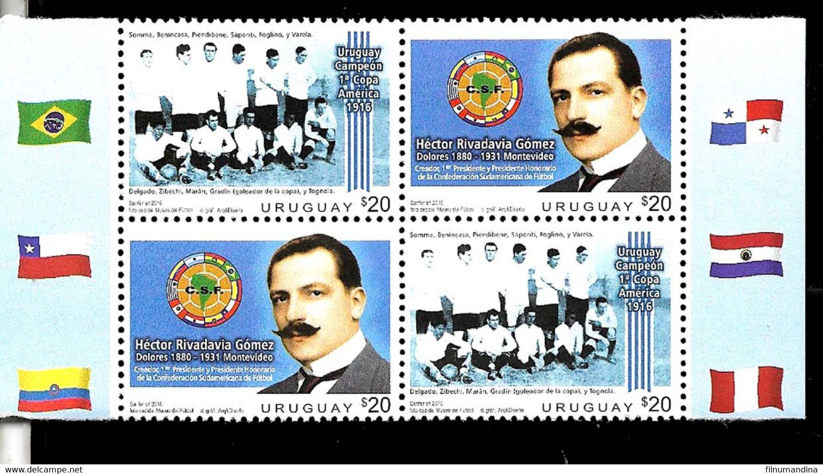 URUGUAY 2016 SPORT FOOTBALL SOCCER AMERICA CUP BLx4 YV 2792-3  MNH NEUF - Soccer American Cup