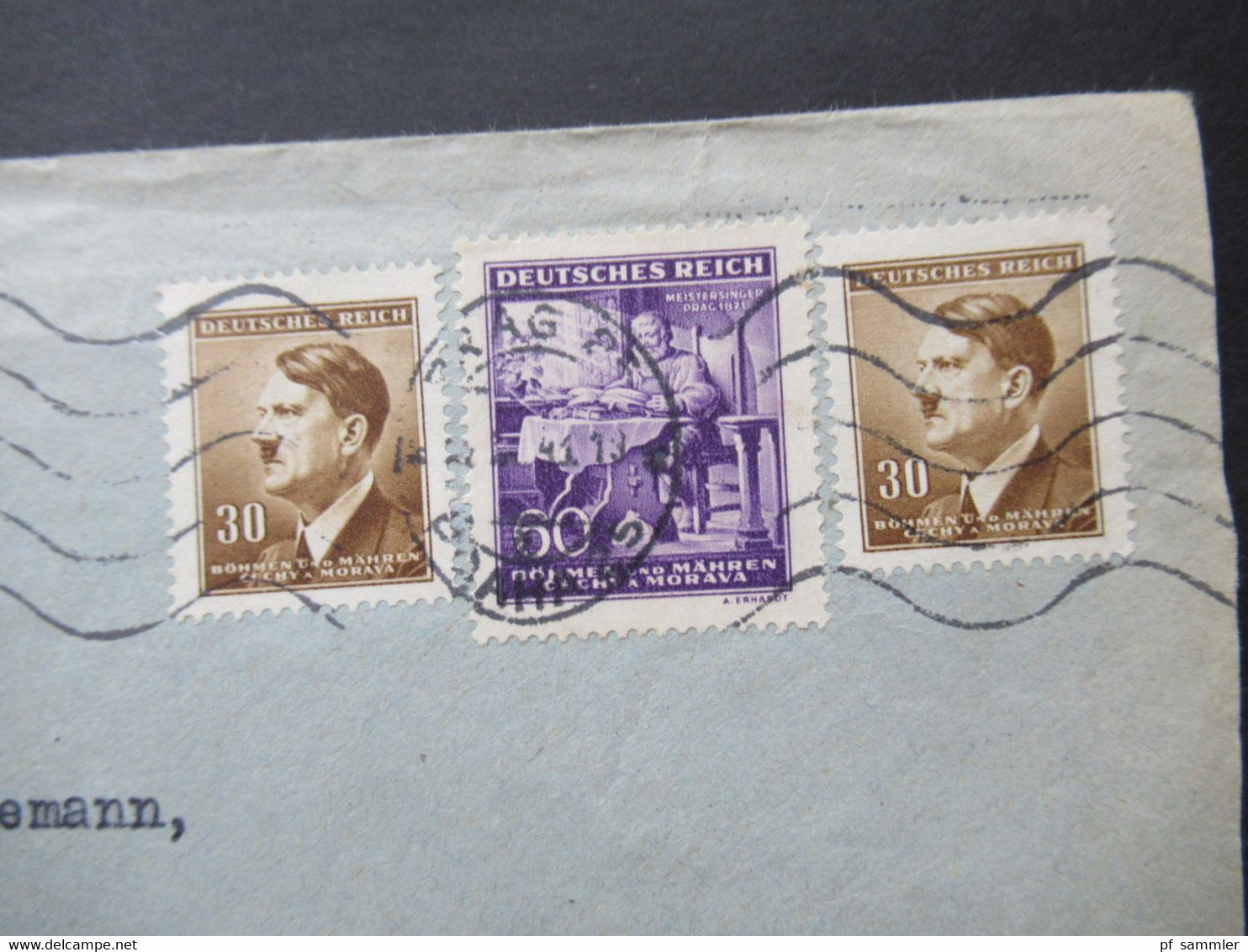 Böhmen Und Mähren 1943 Hitler MiF Firmenstempel Georg Jiri Grobauer Prag X Olmützer Str. 38 Nach Münster Westf. Gesendet - Storia Postale