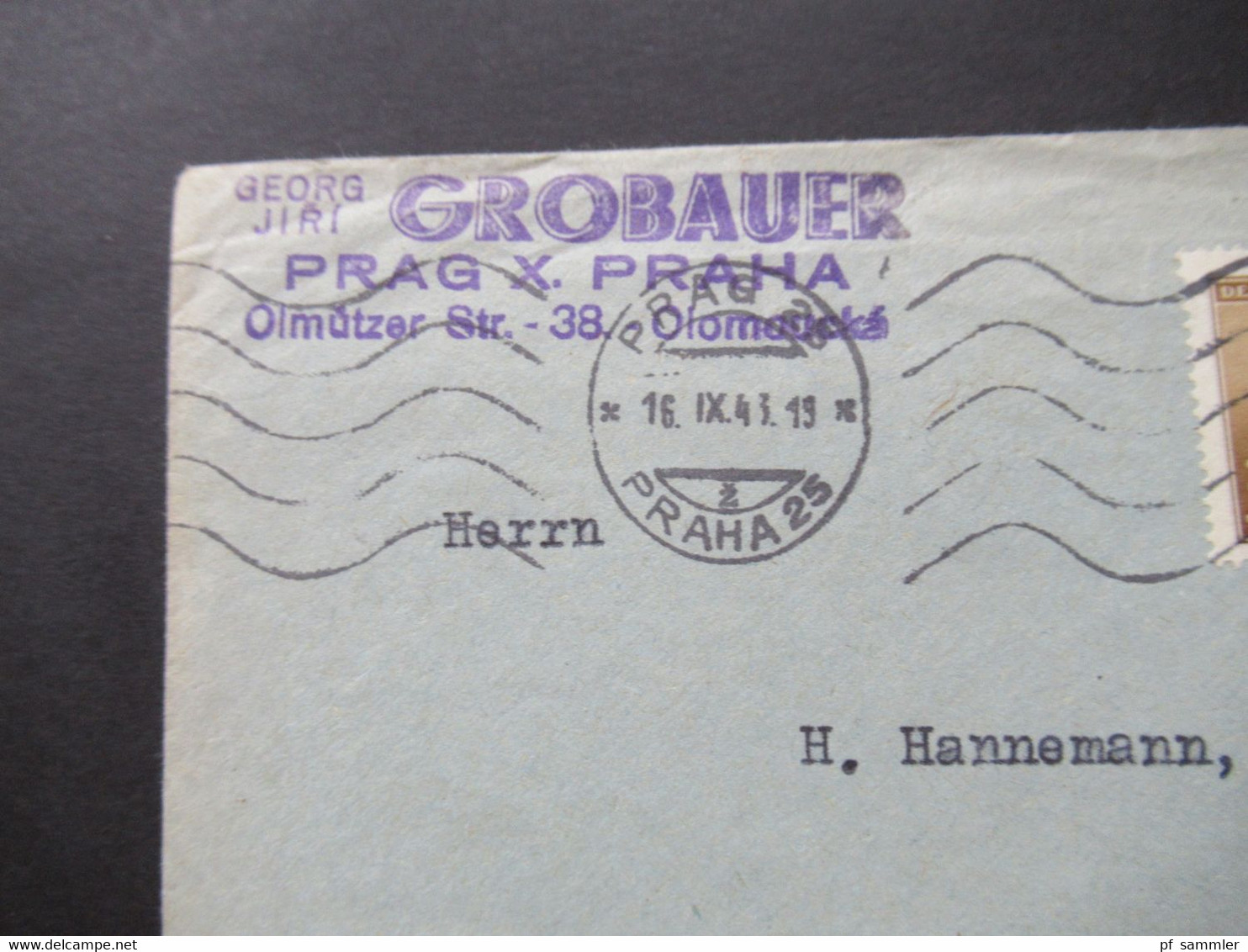 Böhmen Und Mähren 1943 Hitler MiF Firmenstempel Georg Jiri Grobauer Prag X Olmützer Str. 38 Nach Münster Westf. Gesendet - Lettres & Documents