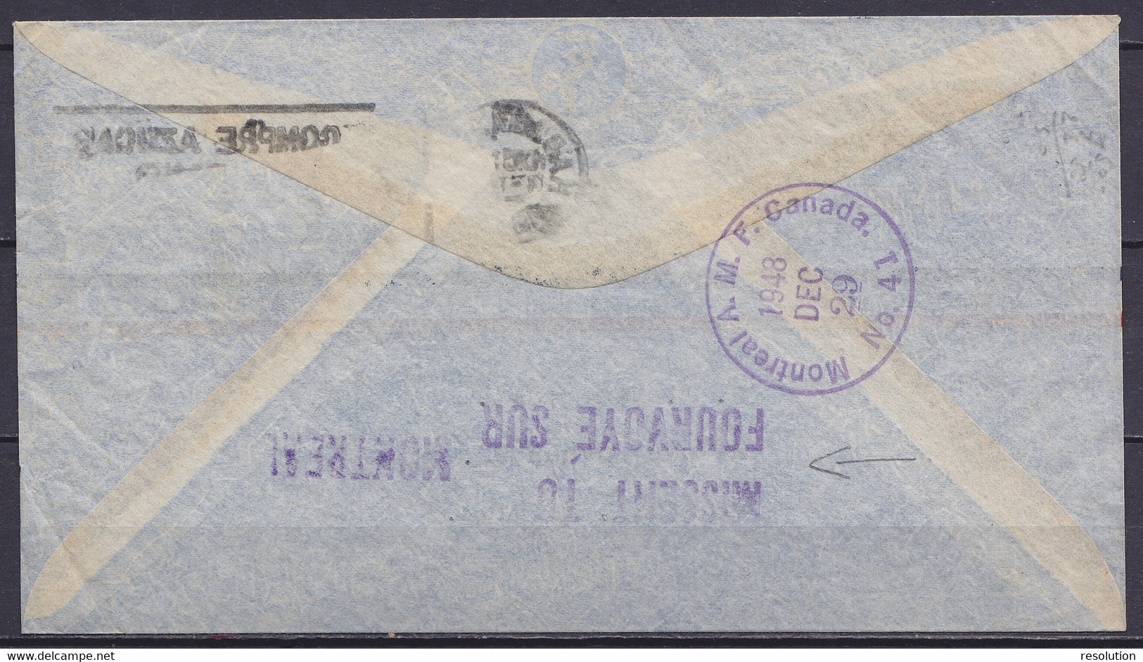 Cuba - L. Par Avion Affr. 25c Flam. HABANA CUBA /DIC24 1948 Pour BRUSSELS (au Dos: Griffe Fausse Destination "MISSENT TO - Storia Postale