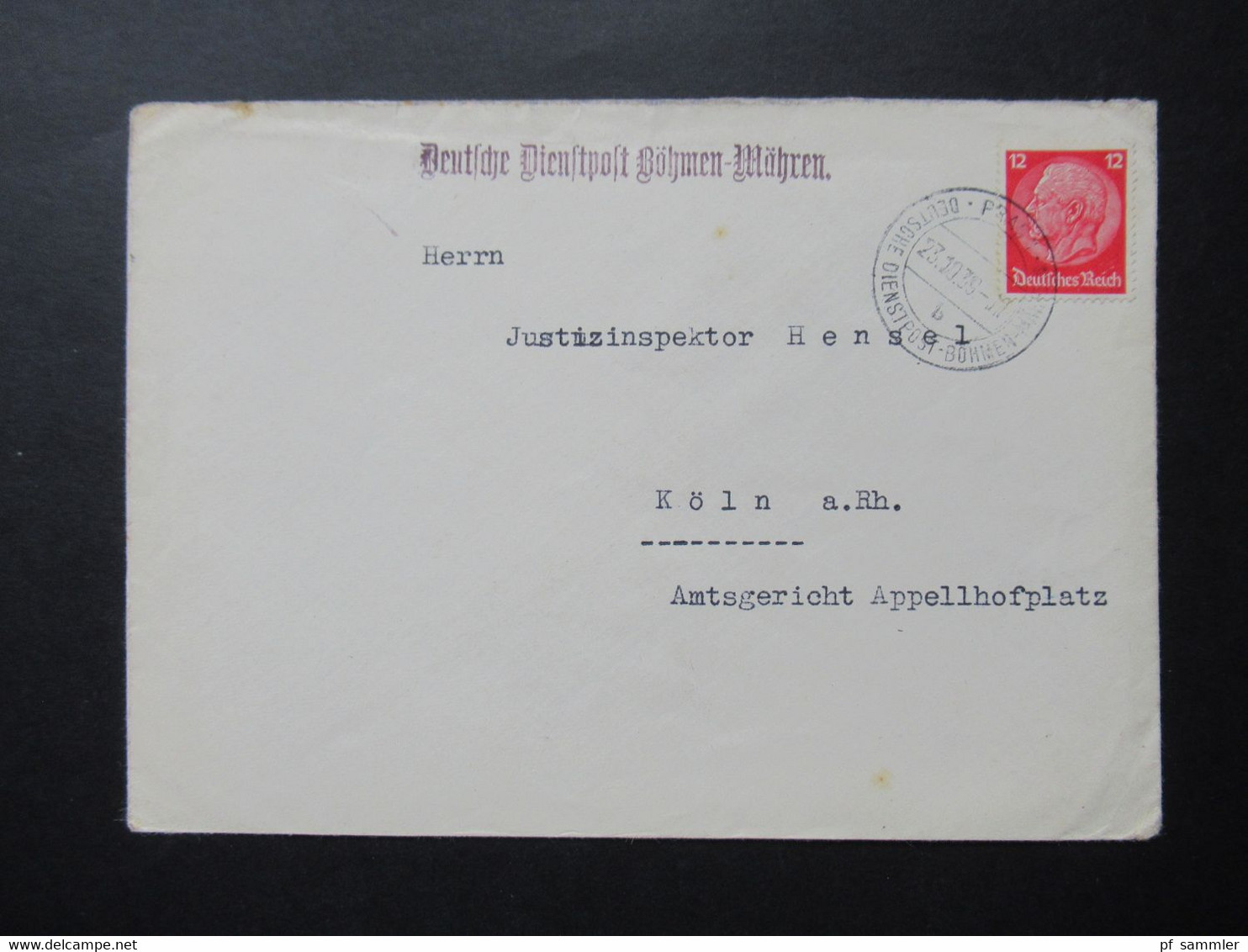 Böhmen Und Mähren 23.10.1939 Deutsche Dienstpost BuM Vom Justizinspektor Stürmer Prag XIX Deutsches Oberlandesgericht - Lettres & Documents