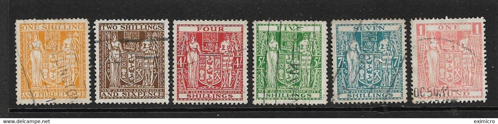 NEW ZEALAND 1940 - 1958 POSTAL FISCALS TO £1 BETWEEN SG F191 AND SG F203 FINE USED MINIMUM Cat £22+ - Fiscali-postali