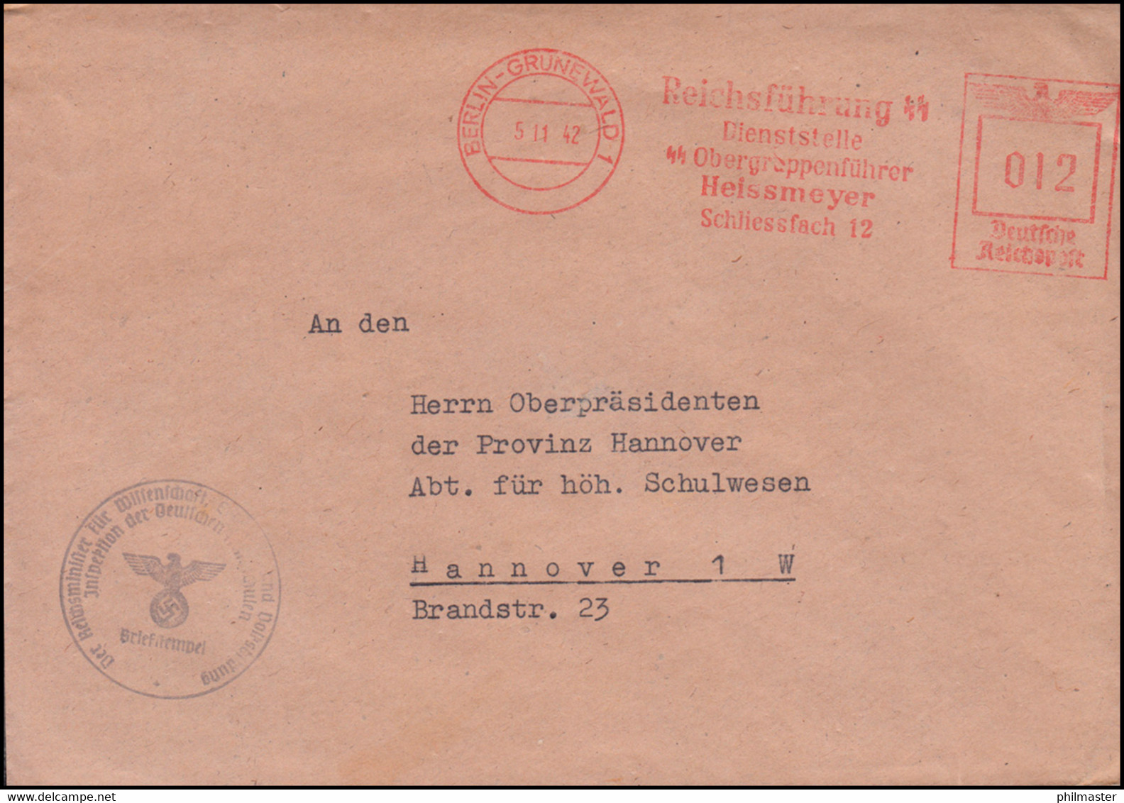 AFS Reichsführung SS Dienststelle Obergruppenführer Berlin-Grunewald 5.11.42 - Other & Unclassified