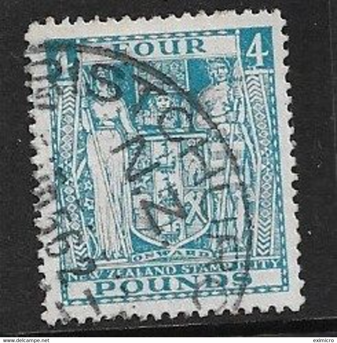 NEW ZEALAND 1952 £4 POSTAL FISCAL SG F210 WATERMARK INVERTED FINE USED Cat £225 - Postal Fiscal Stamps