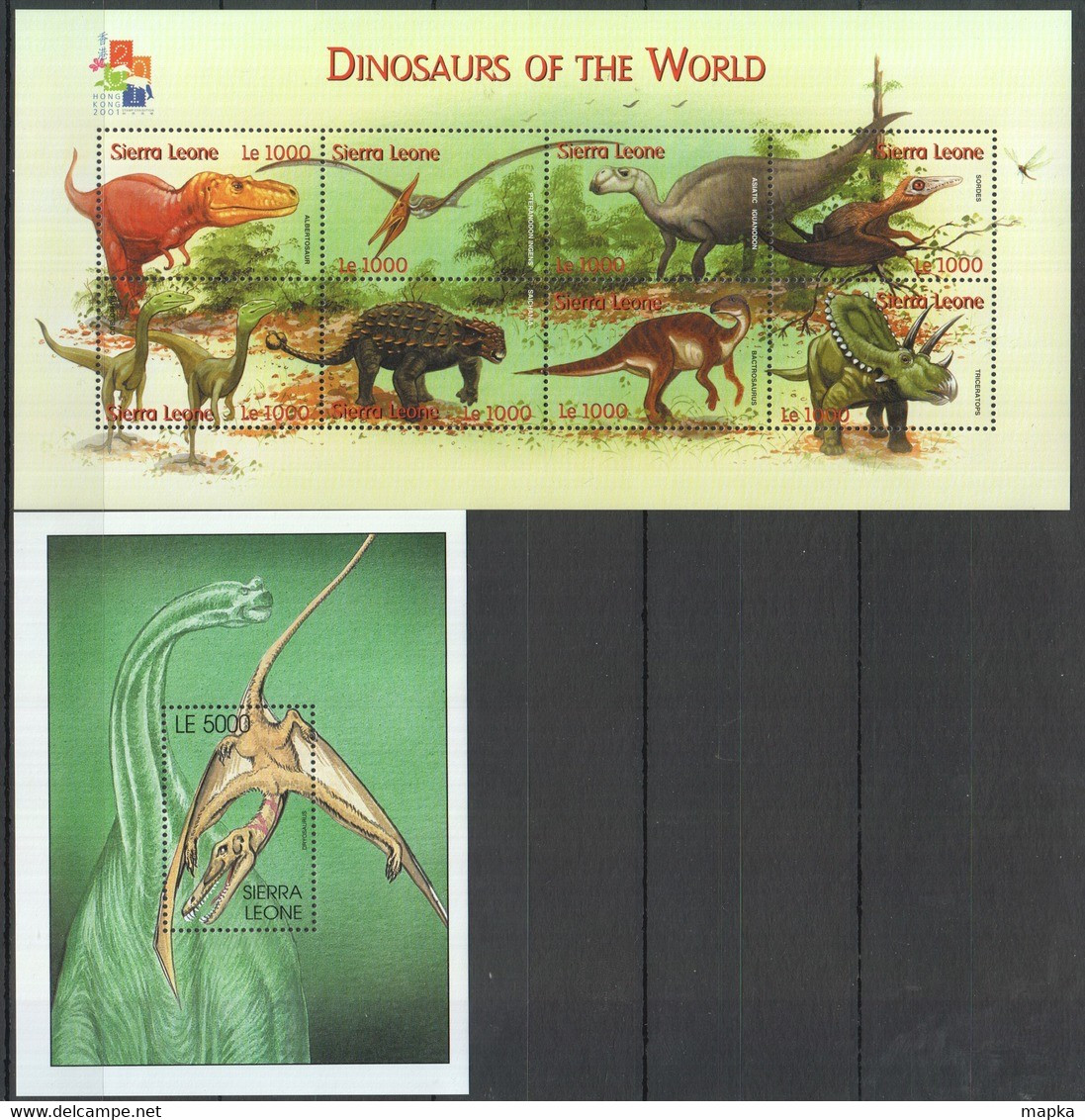 G1039 2001 SIERRA LEONE FAUNA DINOSAURS OF THE WORLD REPTILIES 1KB+1BL MNH - Prehistóricos