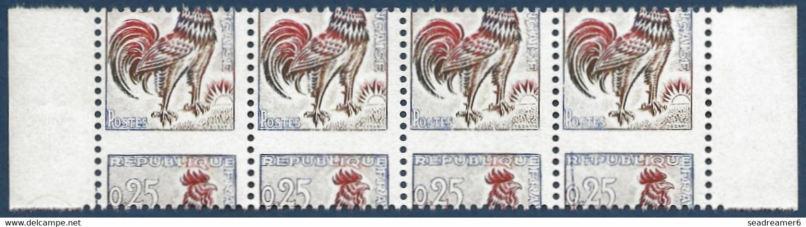 France 1962 Coq N°1331** Bande 4 De Carnets Non Confectionnés Avec Variétés De Piquage Très à Cheval !! Signé Calves - 1962-1965 Hahn (Decaris)