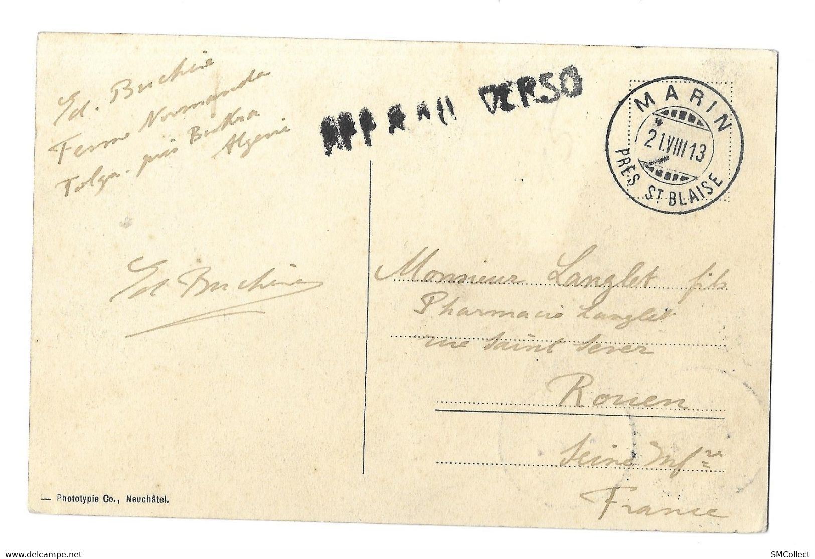 Neuchâtel, Vue Générale. Marcophilie : Cachet De Marin, Près Saint Blaise, 1913 (5159) - Marin