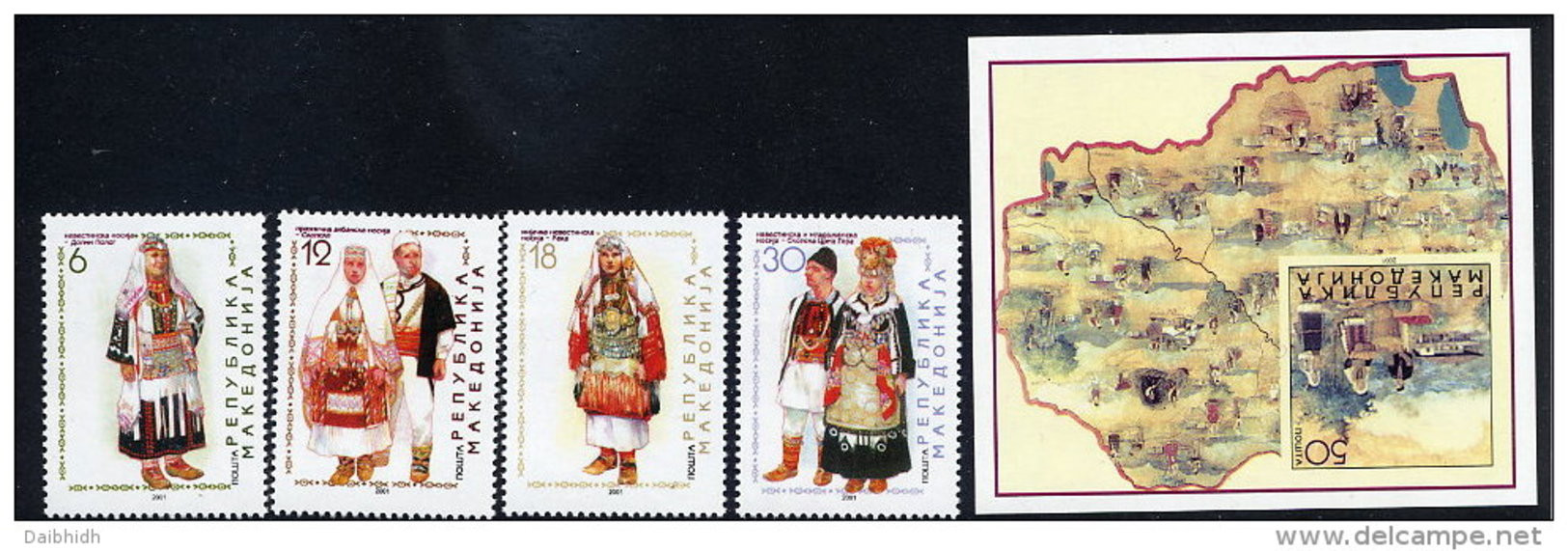 MACEDONIA  2001 National Costumes Set + Block MNH / **.  Michel 220-23 + Block 8 - Noord-Macedonië