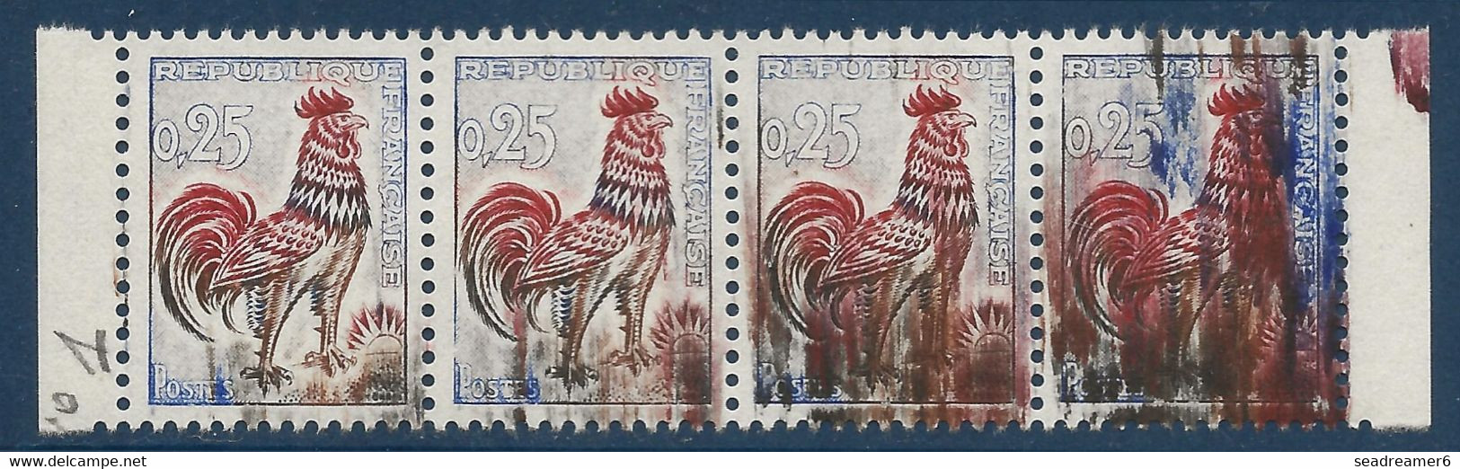 France 1962 Coq N°1331** Bloc De 4 De Carnets Non Confectionnés Avec Variétés D'essuyages Spectaculaires - 1962-1965 Coq De Decaris