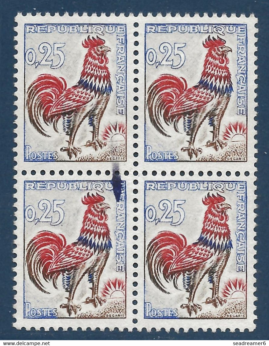 France 1962 Coq N°1331** Bloc De 4 De Feuilles Avec Variété Bombe Bleue TTB - 1962-1965 Haan Van Decaris