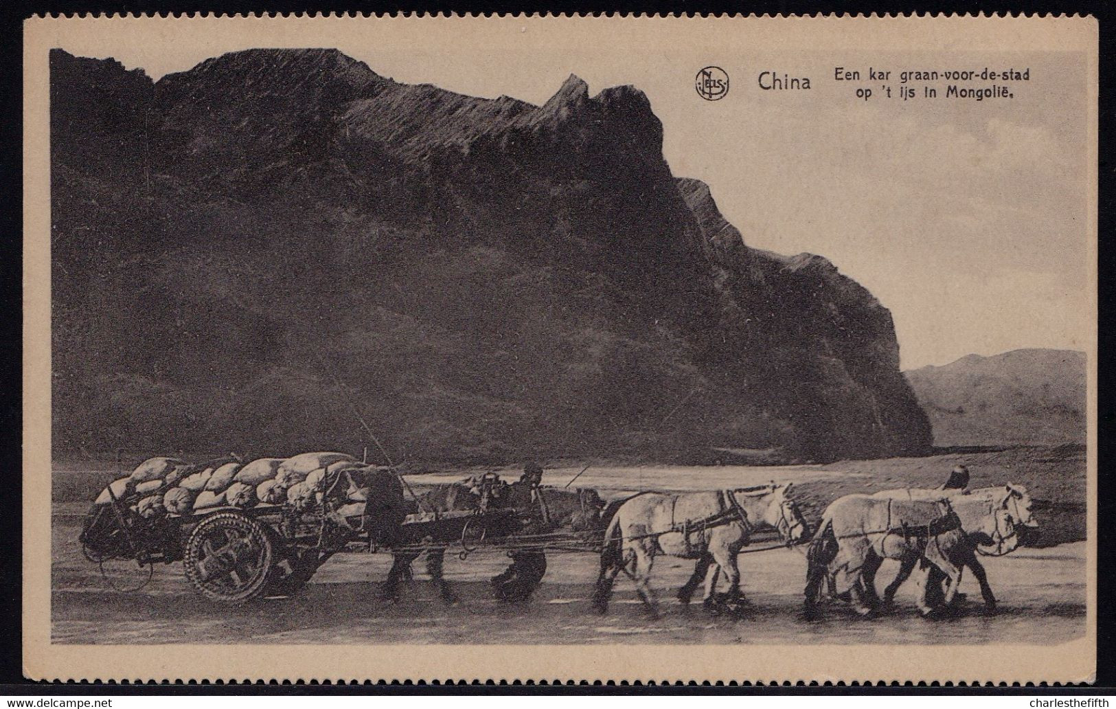 OLD CARD CHINA - MONGOLIA - Cart On Frozen Lake With Cereals  For The City - Not Used !! - Chine