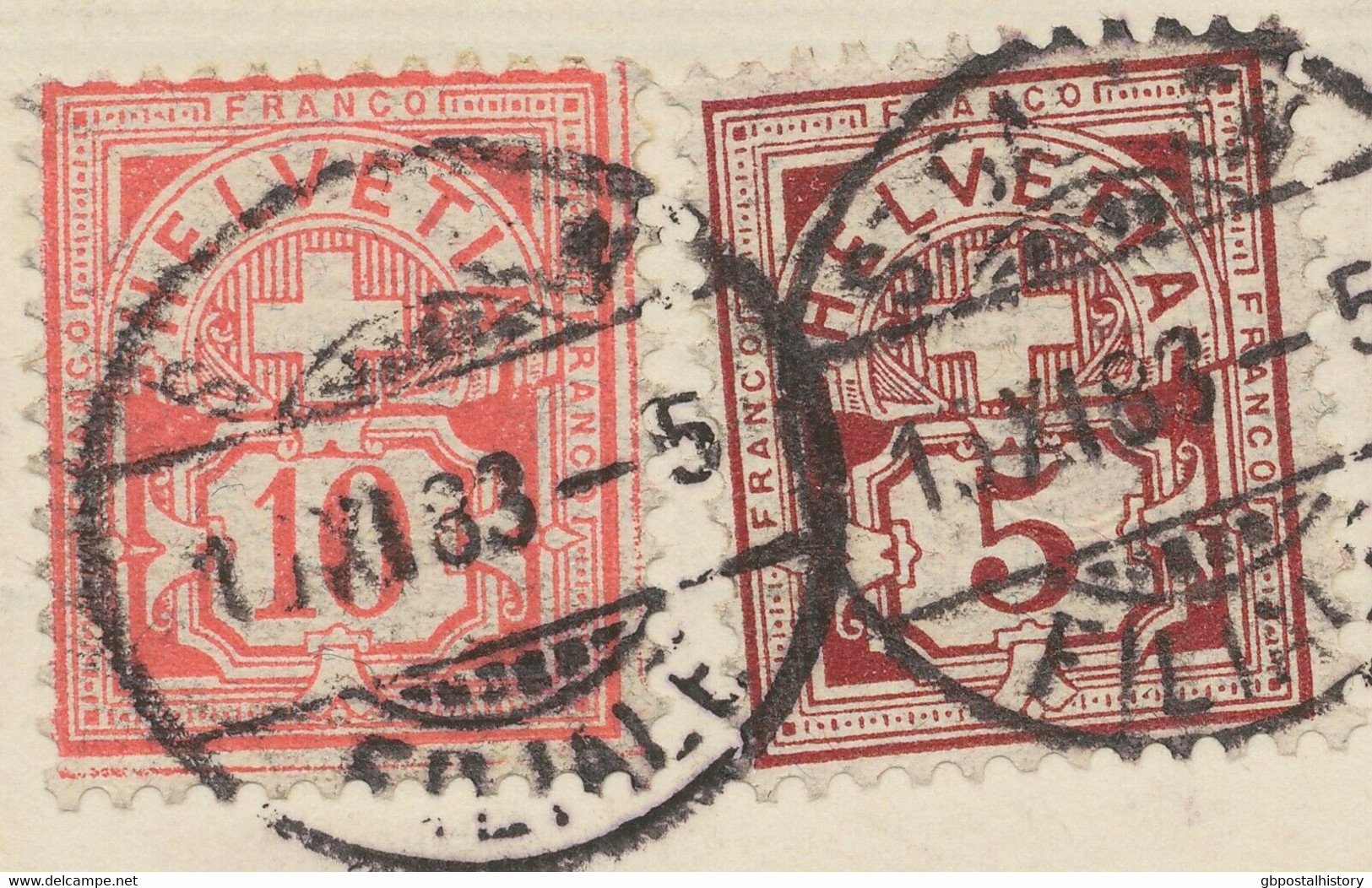 SCHWEIZ 1883 5 C Dunkellilabraun U 10 C Rosakarmin Kreuz Selt MiF Pra.-NN ABART - Variétés