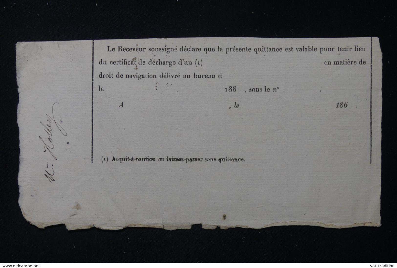 FRANCE -  Reçu De Droit De Navigation En 1865 - L 87974 - Collezioni