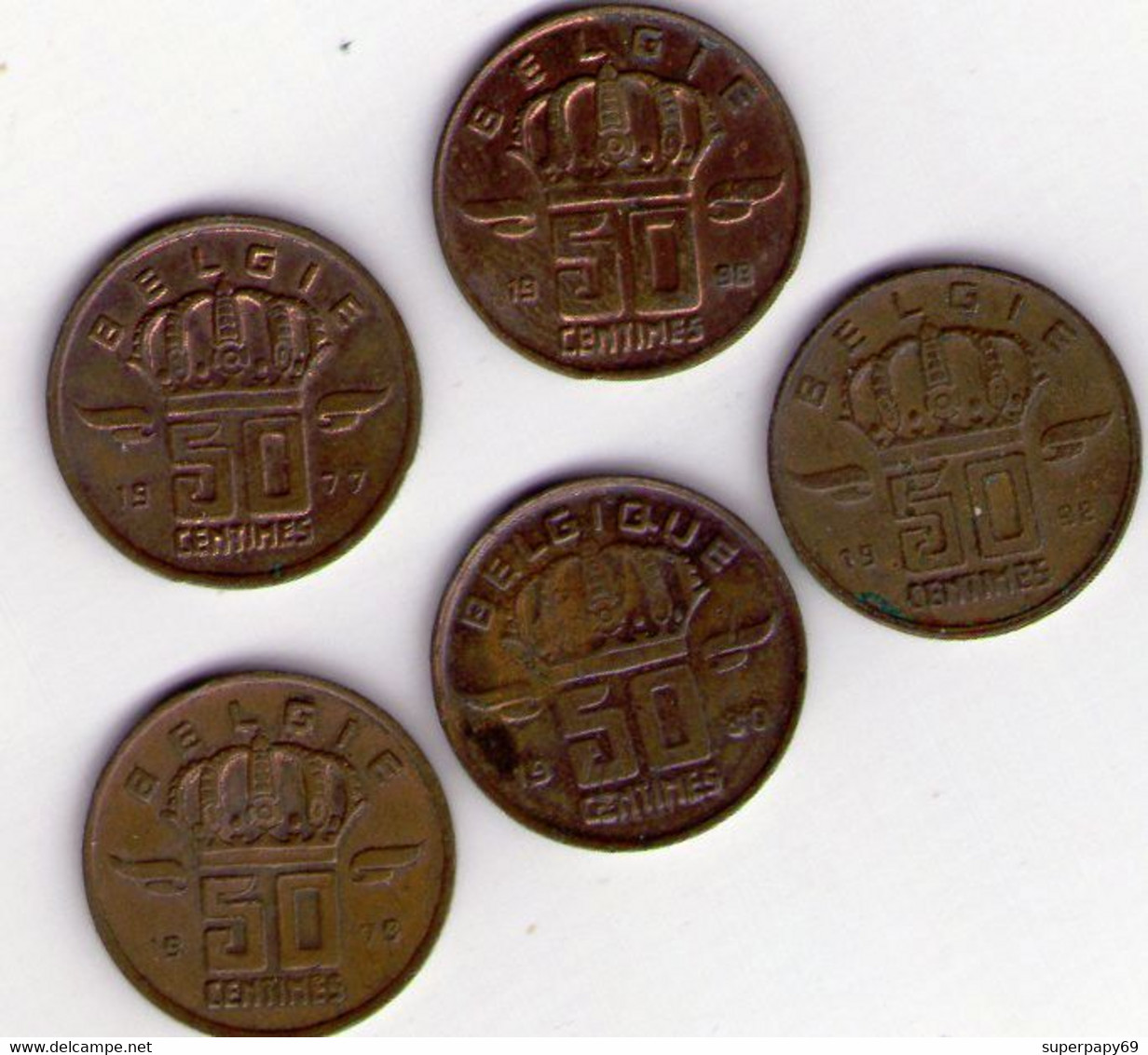 BELGIQUE   LOT  DE  5  PIECES   50  Cent  TYPE  MINEUR - 50 Cents