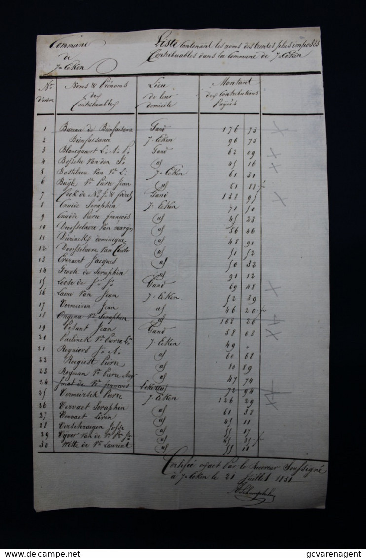 EKE - LIJST MET 30 NAMEN TE EKE  VOOR KIESLIJST PROVINCIAAL BESTUUR OOSTVLAANDEREN  1831  ZIE AFBEELDINGEN - Nazareth