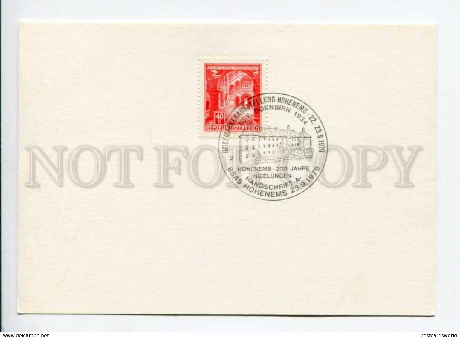 291723 AUSTRIA 1979 Philatelic Card Hohenems 200 Years Nibelungen - Altri & Non Classificati