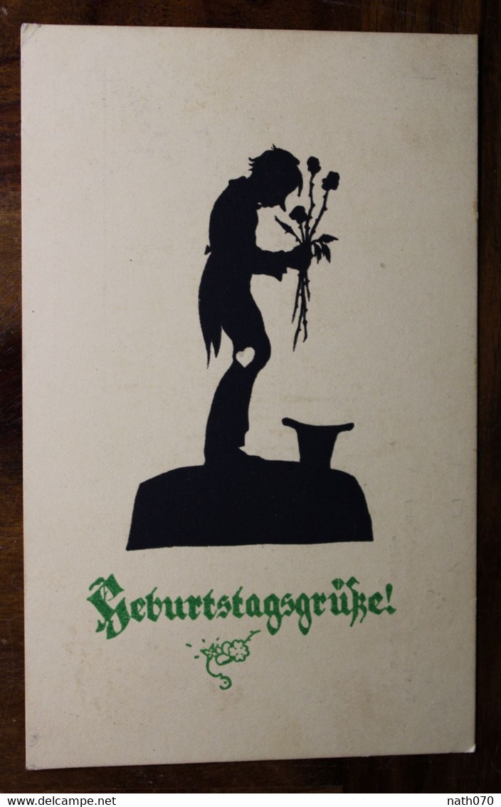 CPA Ak 1931 Schatten Scherenschnitt Freuden Silhouette Geburtstagsgrusse Anniversaire Liebe - Silhouettes