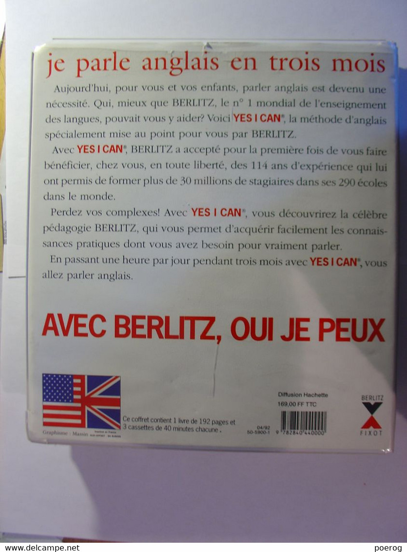 METHODE D'ANGLAIS BERLITZ - YES I CAN - 1 LIVRE ET 3 CASSETTES 3 K7 - COMPLET - Audio-Video