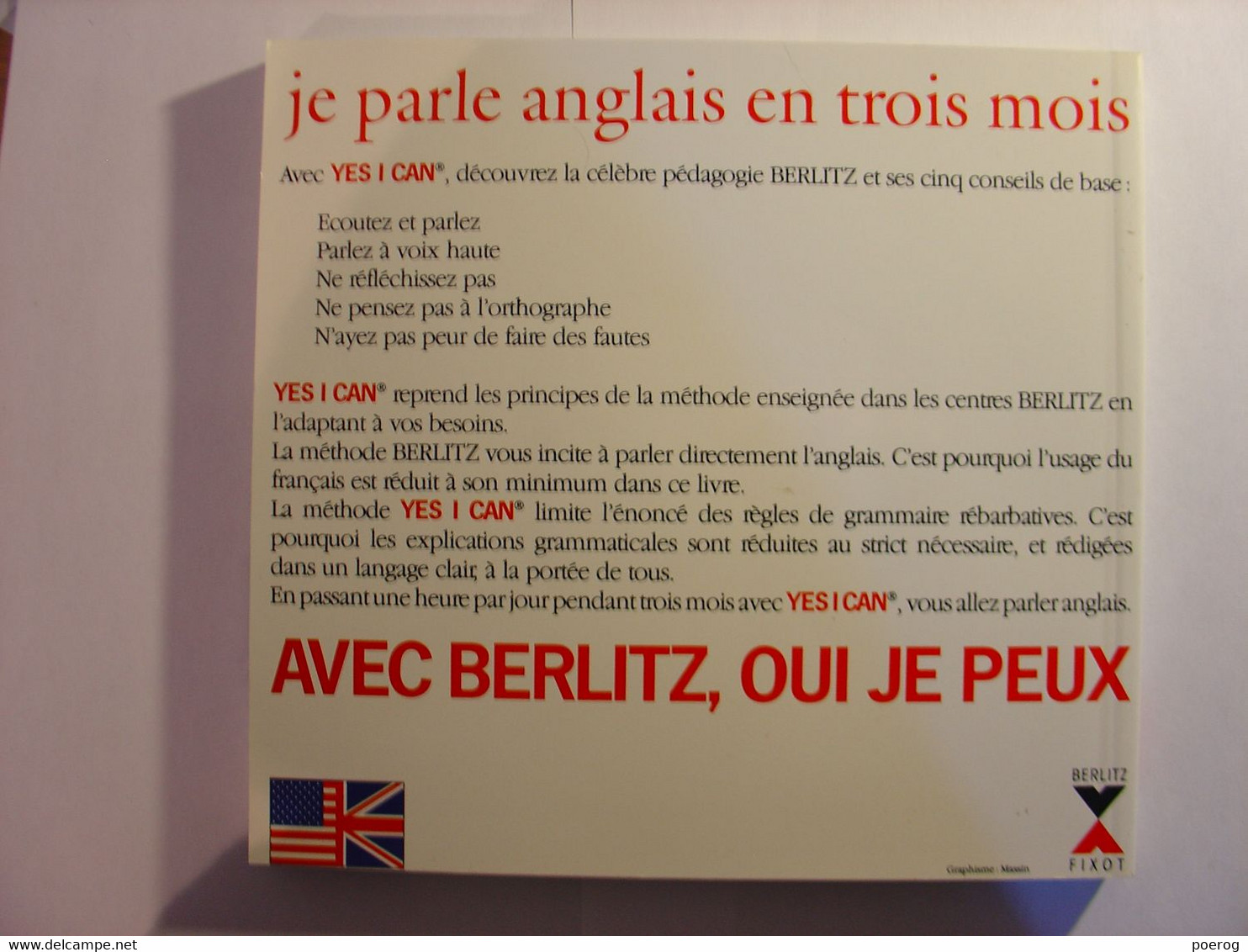 METHODE D'ANGLAIS BERLITZ - YES I CAN - 1 LIVRE ET 3 CASSETTES 3 K7 - COMPLET - Audio-video