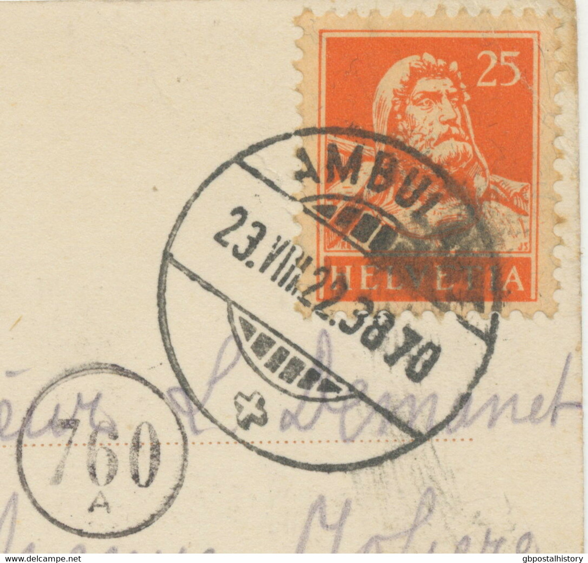 SCHWEIZ BAHNPOST AMBULANT (ZUG) 38 70 Extrem Selt. BAHNPOST-K2 (TPO) 1922 AK - Chemins De Fer