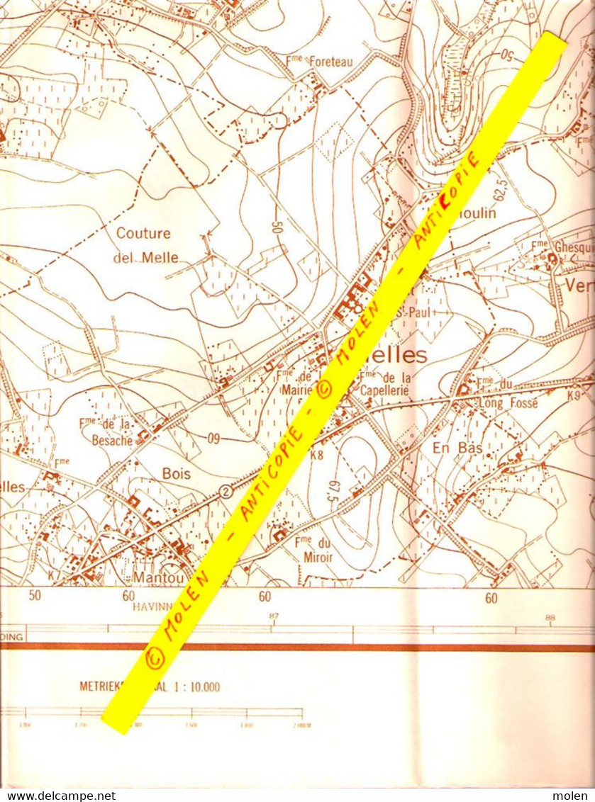 Etat 1960 CELLES-LEZ-TOURNAI CARTE D ETAT MAJOR MOLENBAIX VELAINES POPUELLES MELLES QUARTES MOURCOURT BIZENCOURT S263