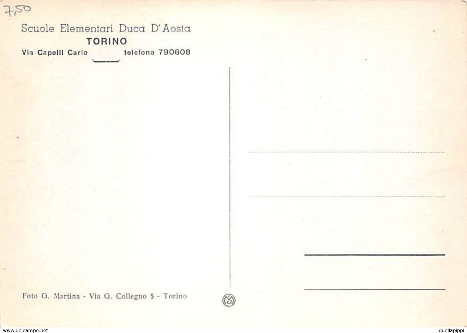 012197 "TORINO - SCUOLE ELEMENTARI DUCA D'AOSTA" ANIMATA, ARCH. '900. FOTO G. MARTINA.  CART NON SPED - Enseignement, Écoles Et Universités