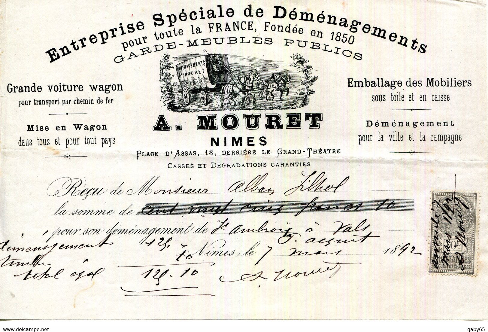 30.GARD.NIMES.ENTREPRISE DE DEMENAGEMENTS.A.MOURET GARDE MEUBLES PUBLICS. - Verkehr & Transport