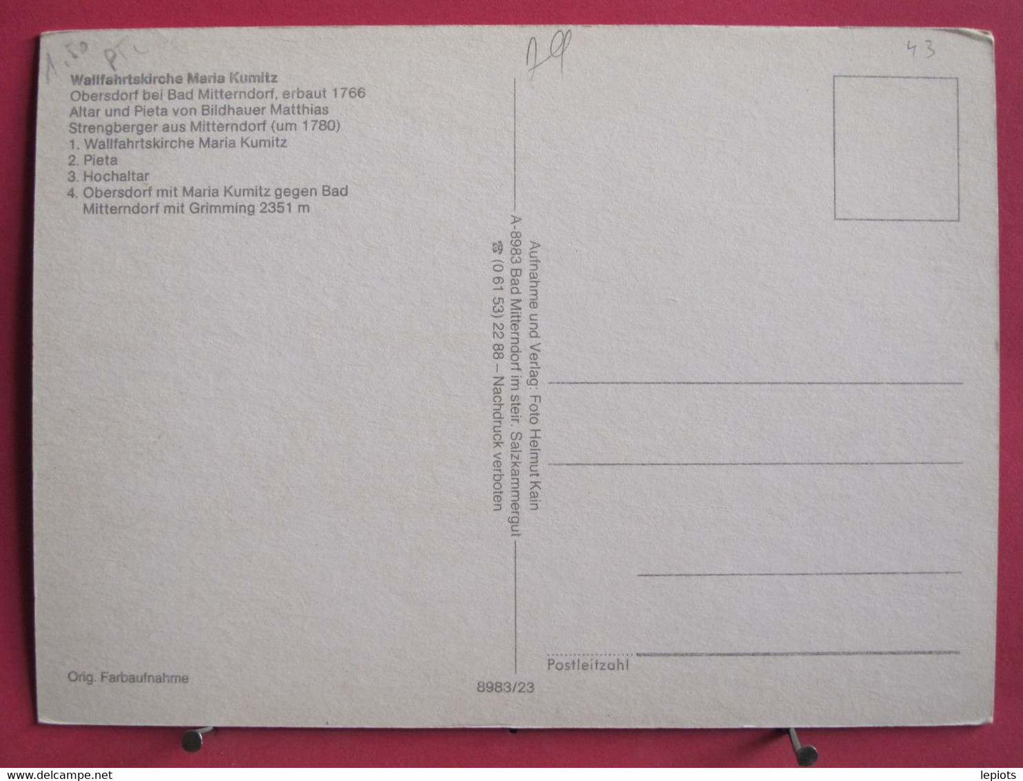 Visuel Pas Très Courant - Autriche - Wallfahrtskirche Maria Kumitz - Obersdorf Bei Bad Mitterndorf - R/verso - Bad Mitterndorf