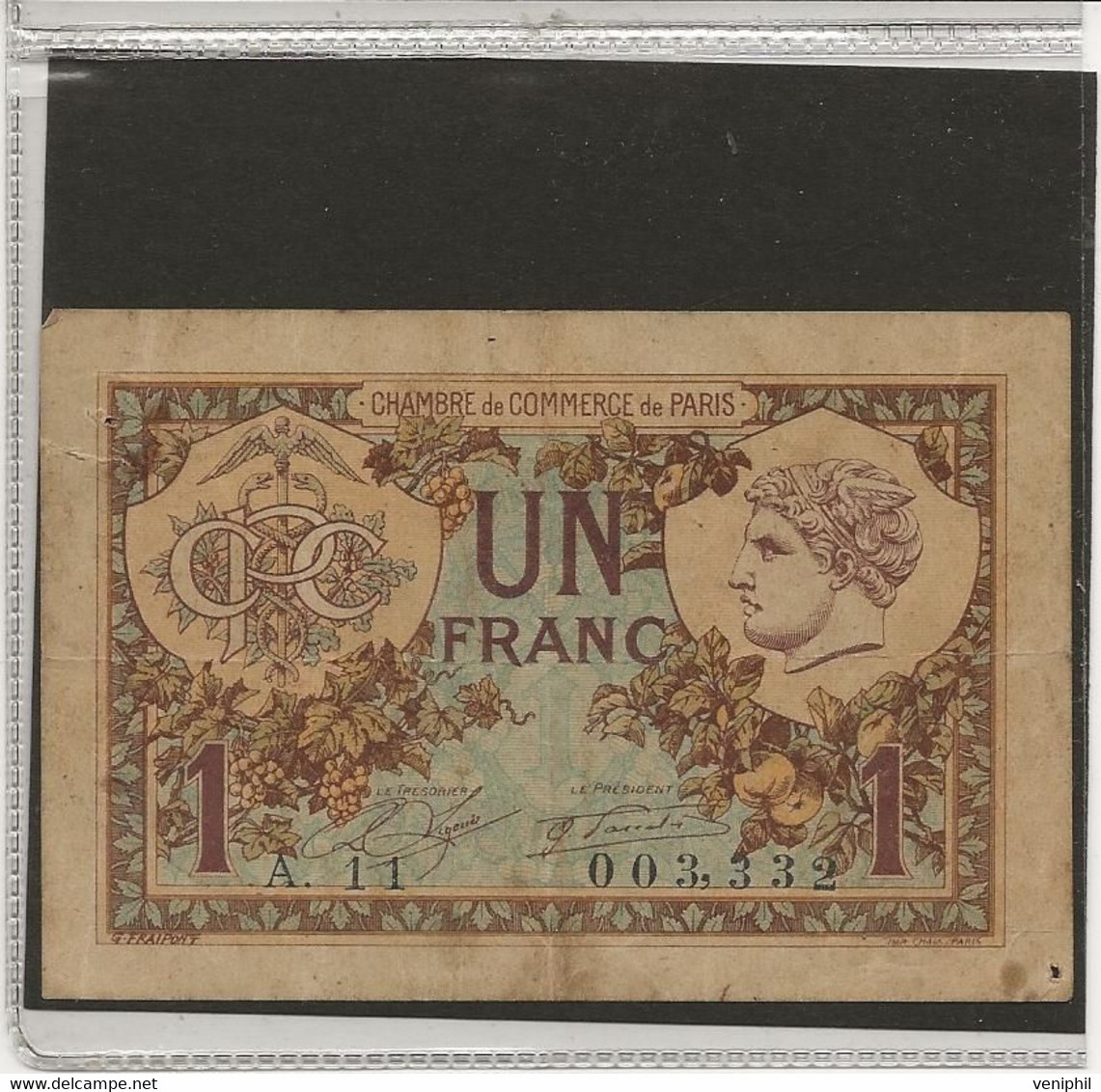 CHAMBRE DE COMMERCE - PARIS -UN FRANC -ANNEE 1920 - Cámara De Comercio