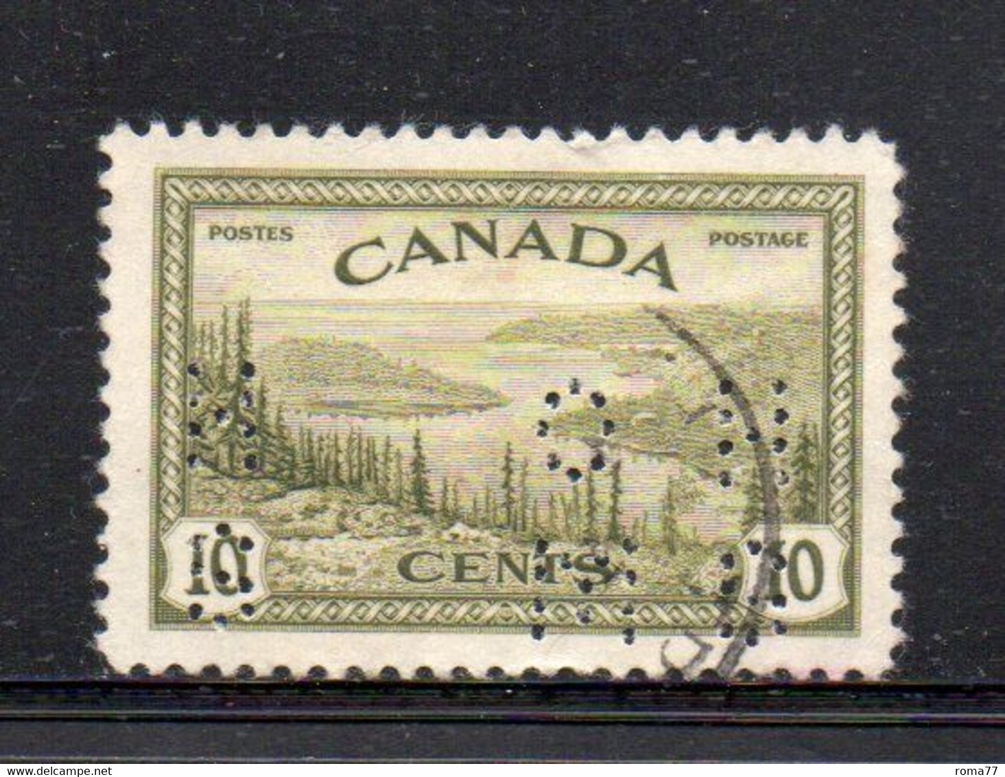 XP2894 - CANADA' 1946, 20 Cents N. 220 Usato: Perfin Perfins - Perfins