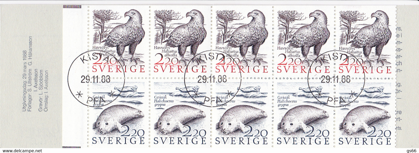 Schweden, 1988, 1479/80 MH 130, Used Oo.  Natur – Seeadler/Kegelrobbe - Ohne Zuordnung