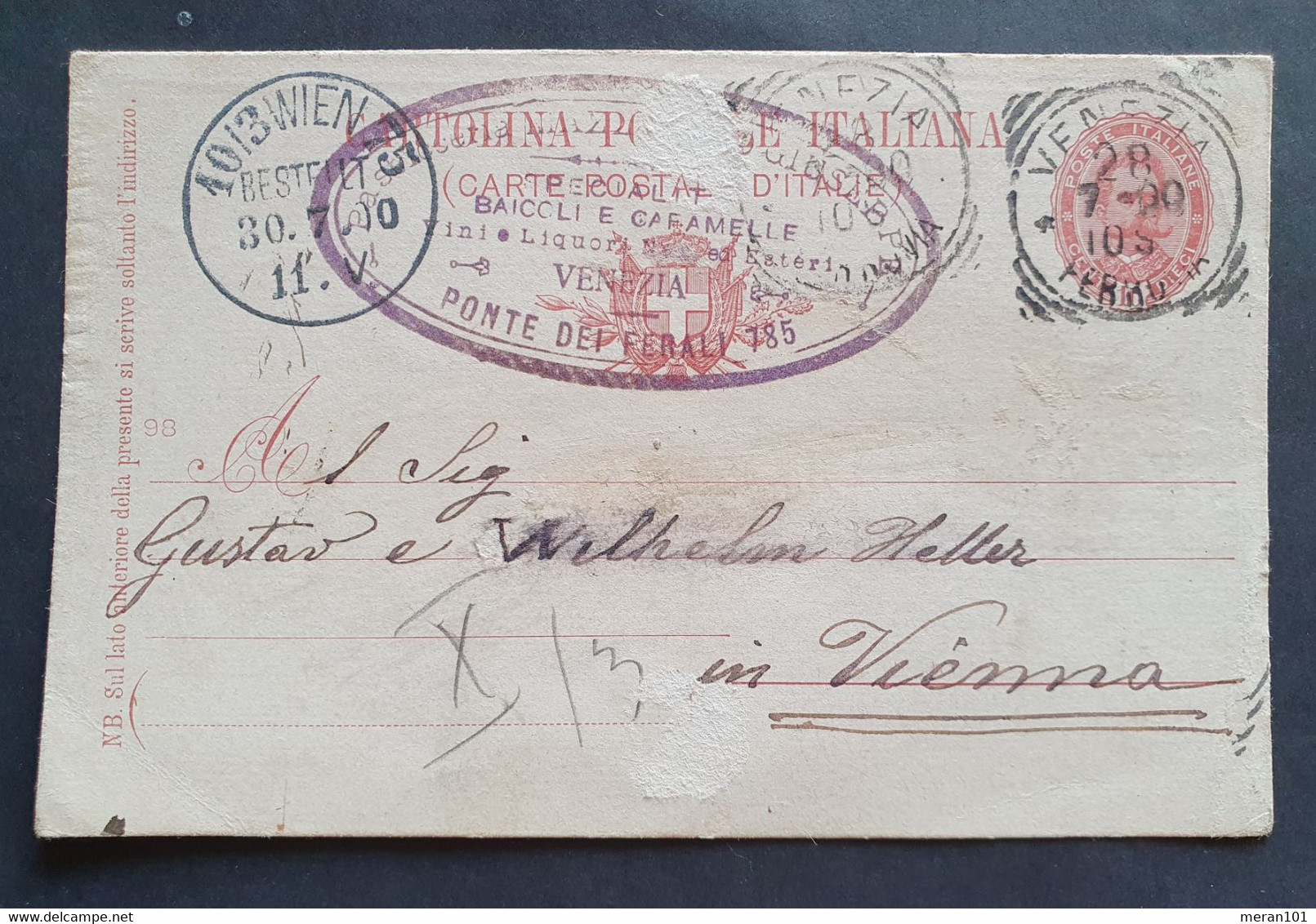 Italien 1900, Werbe Postkarte VENEZIA Nach Wien - CACAO SUCHARD - Stamped Stationery