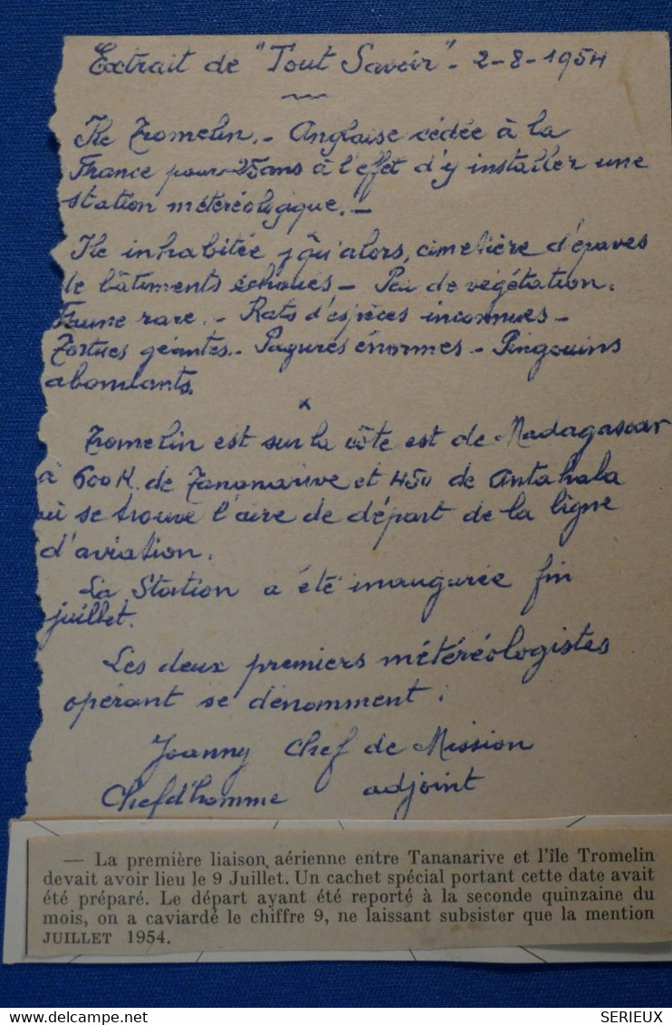 C FRANCE BELLE LETTRE RARE RECOM.1954 PREMIER VOL MADAGASCAR TROMELIN+ METEOROLOGIE+ AFFRANCHISSEMENT PLAISANT - Poste Aérienne