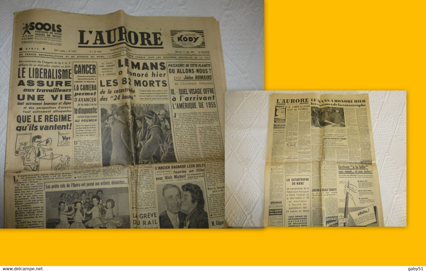 L'AURORE 15 Juin 1955 Catastrophe 24 Heures Du MANS, RARE ; JL 02 - 1950 à Nos Jours