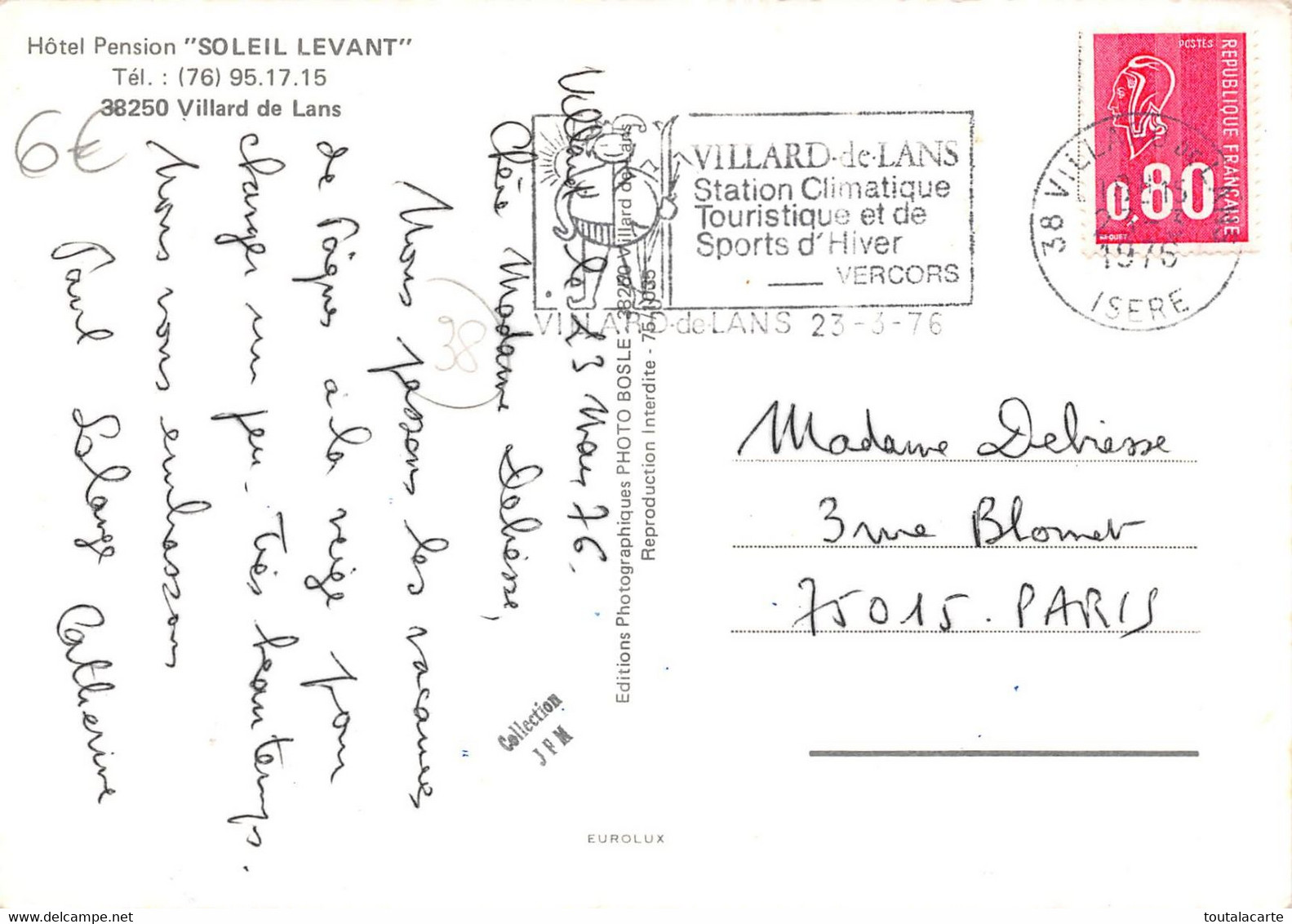 CPSM 38 VILLARD DE LANS HOTEL SOLEIL LEVANT     Grand Format  15 X 10,5 Cm - Villard-de-Lans